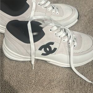 CHANEL White and Black Sneakers